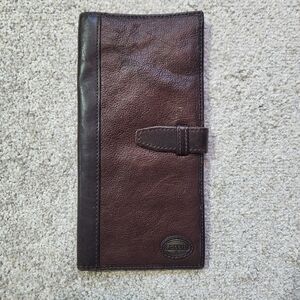 Fossil Unisex Two Tone Brown Pebble Leather Passport Case Travel Wallet